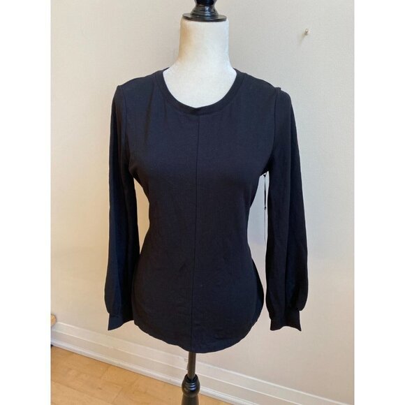 HALOGEN BNWT Sz Small Womens Black Long Sleeve Top Tie Waist New - Picture 2 of 7